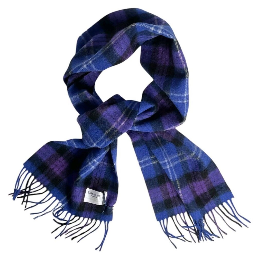 🆕EDINBURGH Unisex Lambswool LUXURY Scarf Blue Navy Tartan
